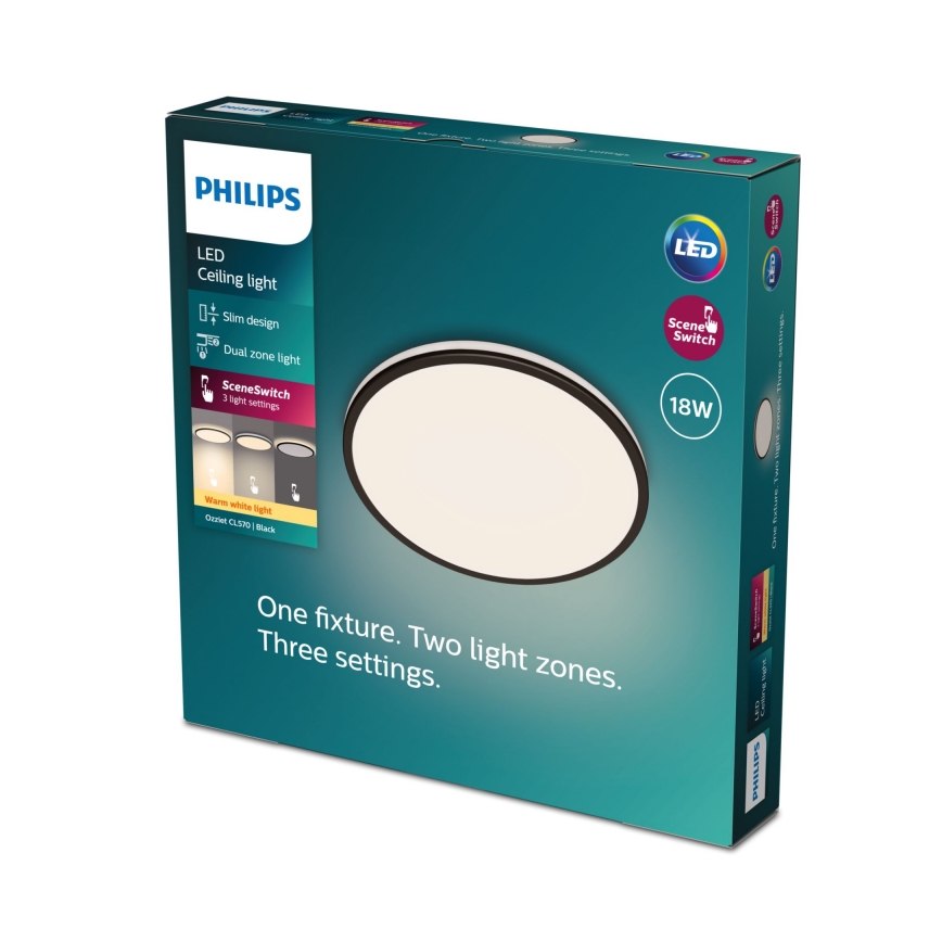 Philips - LED Stmívatelné stropní svítidlo SCENE SWITCH LED/18W/230V pr. 30 cm 2700K černá