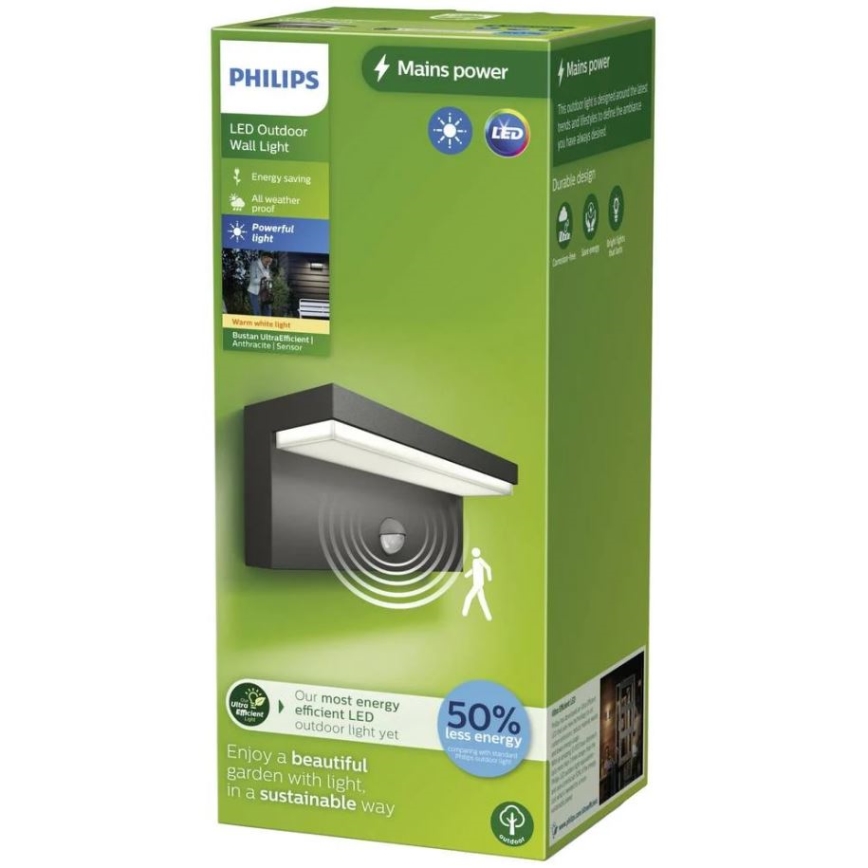 Philips - LED Venkovní nástěnné svítidlo se senzorem BUSTAN LED/3,8W/230V 2700K IP44