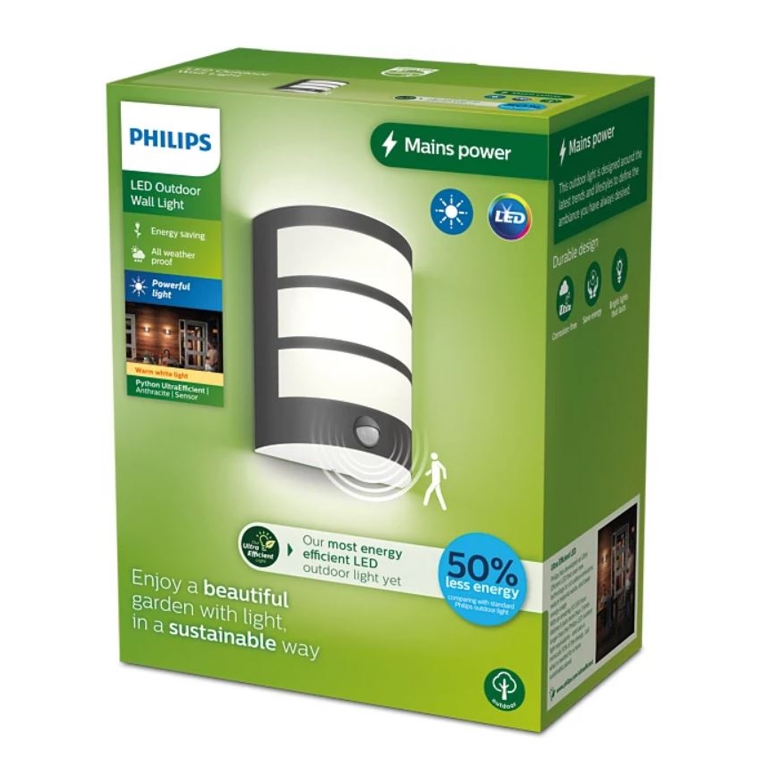 Philips - LED Venkovní nástěnné svítidlo se senzorem PYTHON LED/3,8W/230V IP44