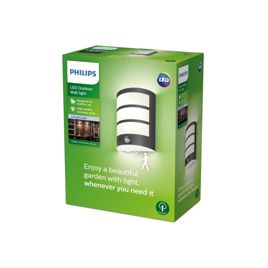 Philips - LED Venkovní nástěnné svítidlo se senzorem LED/6W/230V 4000K IP44