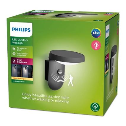 Philips - LED Venkovní nástěnné svítidlo se senzorem LED/9W/230V 2700K IP44