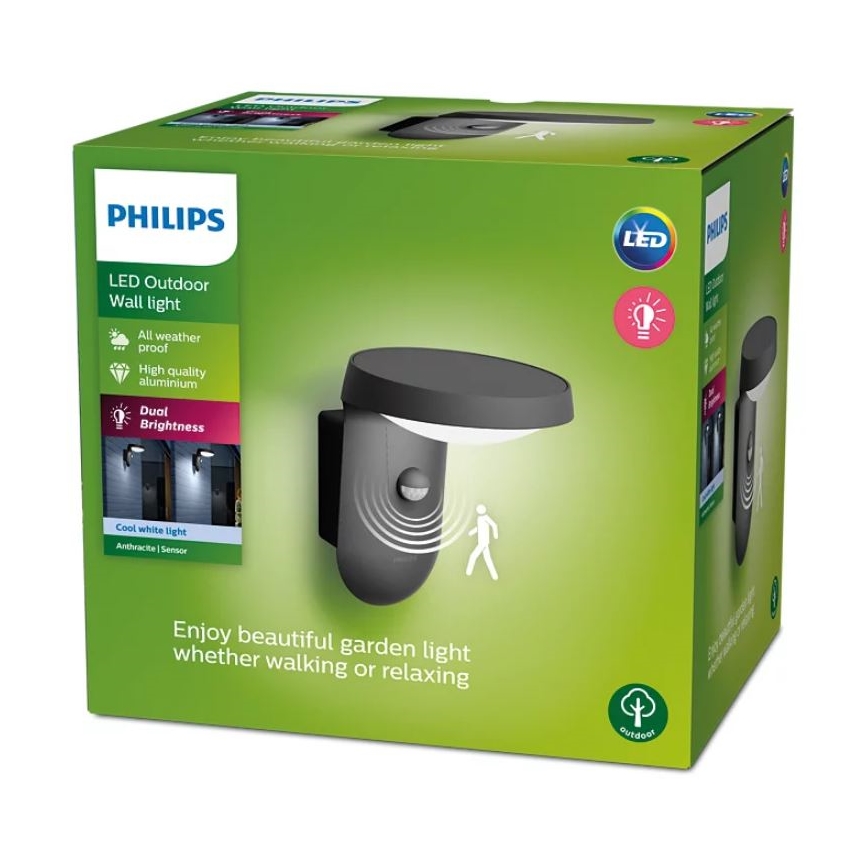 Philips - LED Venkovní nástěnné svítidlo se senzorem LED/9W/230V 4000K IP44