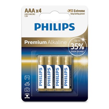 Philips LR03M4B/10 - 4 ks Alkalická baterie AAA PREMIUM ALKALINE 1,5V 1320mAh