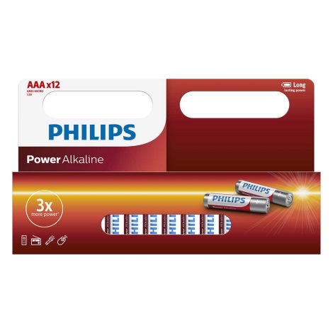 Philips LR03P12W/10 - 12 ks Alkalická baterie AAA POWER ALKALINE 1,5V