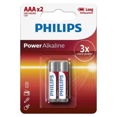 Philips LR03P2B/10 - 2 ks Alkalická baterie AAA POWER ALKALINE 1,5V
