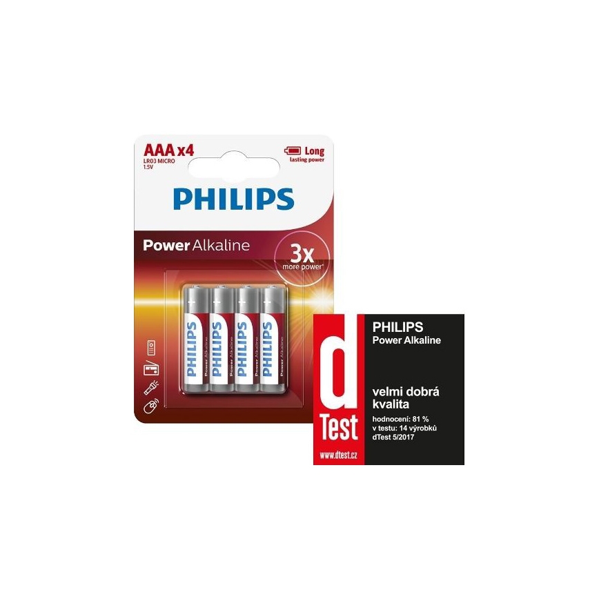 Philips LR03P4B/10 - 4 ks Alkalická baterie AAA POWER ALKALINE 1,5V