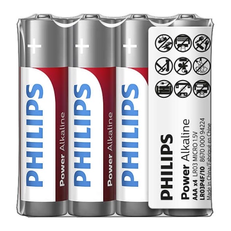 Philips LR03P4F/10 - 4 ks Alkalická baterie AAA POWER ALKALINE 1,5V 1150mAh