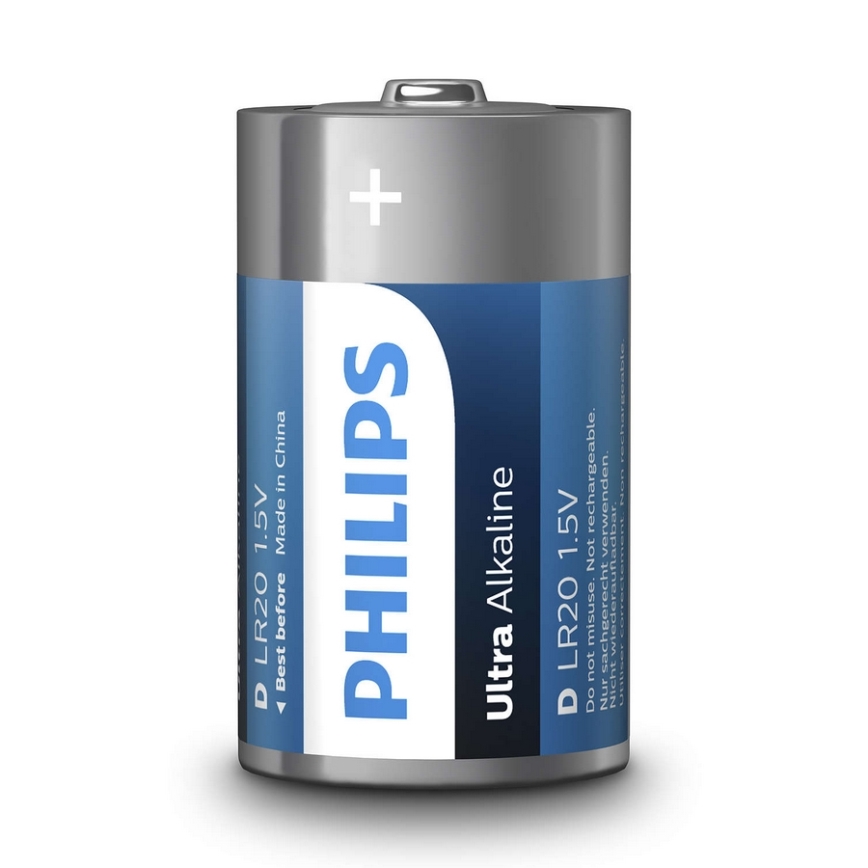 Philips LR20E2B/10 - 2 ks Alkalická baterie D ULTRA ALKALINE 1,5V