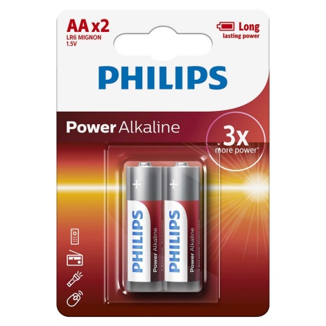 Philips LR6P2B/10 - 2 ks Alkalická baterie AA POWER ALKALINE 1,5V