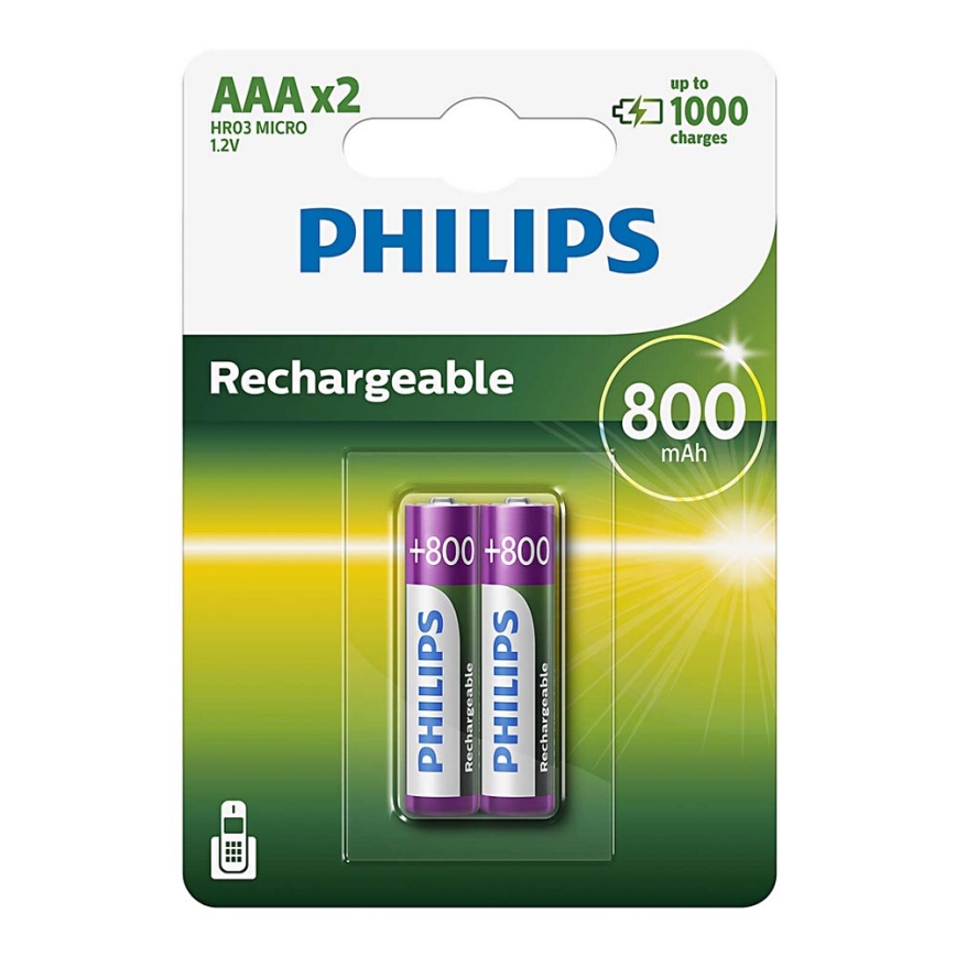 Philips R03B2A80/10 - 2 ks Nabíjecí baterie AAA MULTILIFE NiMH/1,2V/800 mAh