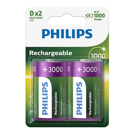 Philips R20B2A300/10 - 2 ks Nabíjecí baterie D MULTILIFE NiMH/1,2V/3000 mAh