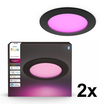 Philips - SADA 2x LED RGBW Stmívatelné koupelnové podhledové svítidlo Hue SLIM LED/12W/230V 2000-6500K černá IP44