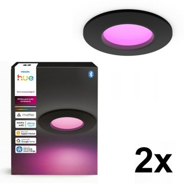Philips - SADA 2x LED RGBW Stmívatelné koupelnové podhledové svítidlo Hue SLIM LED/8,3W/230V 2000-6500K černá IP44