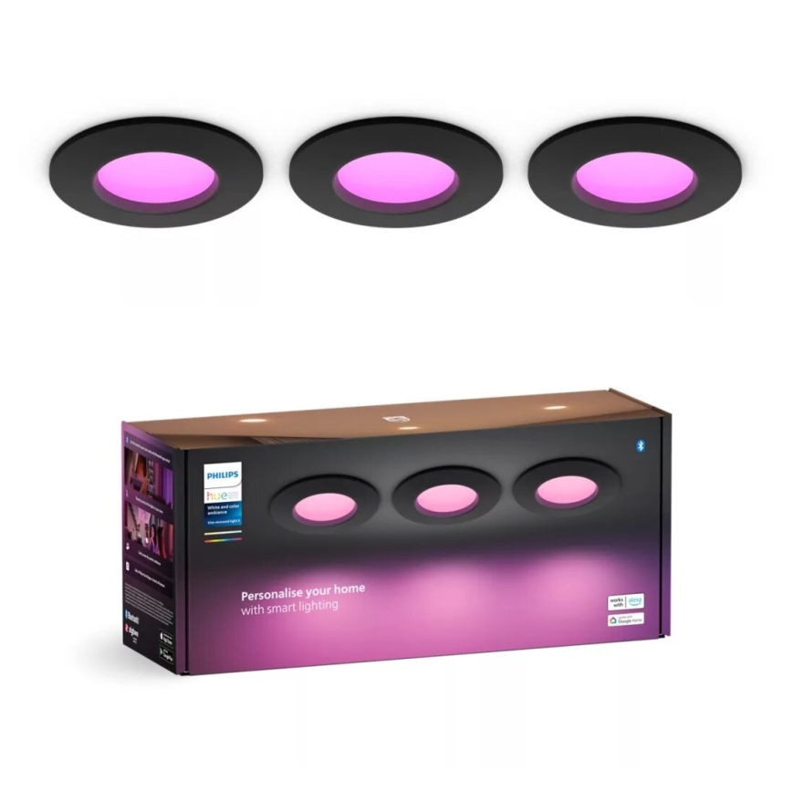 Philips - SADA 3x LED RGBW Stmívatelné koupelnové podhledové svítidlo Hue SLIM LED/8,3W/230V IP44 2000-6500K