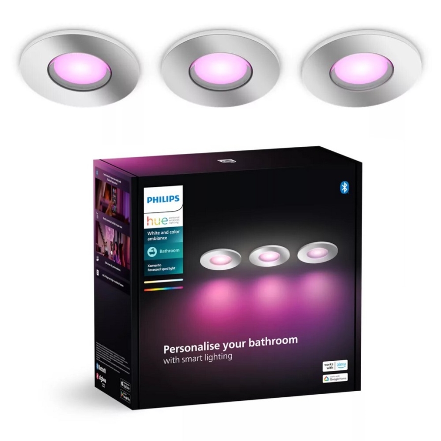 Philips - SADA 3x LED RGBW Stmívatelné koupelnové podhledové svítidlo Hue XAMENTO 1xGU10/4,2W/230V IP44 2000-6500K