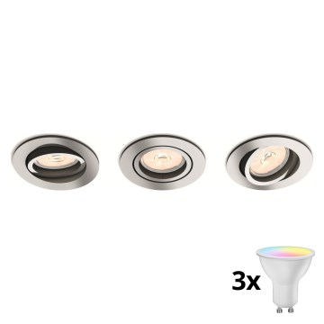 Philips - SADA 3x LED RGBW Stmívatelné podhledové svítidlo 1xGU10/4,8W/230V lesklý chrom + dálkové ovládání
