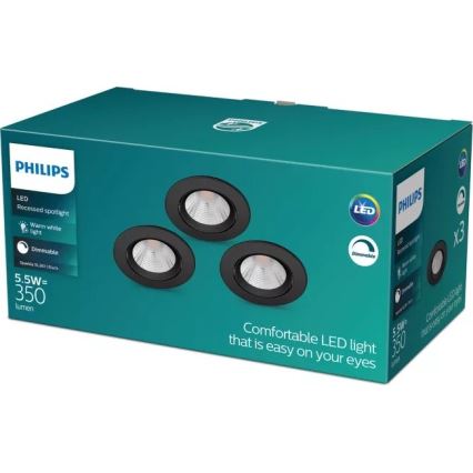 Philips - SADA 3x LED Stmívatelné podhledové svítidlo SPARKLE LED/5,5W/230V 2700K černá