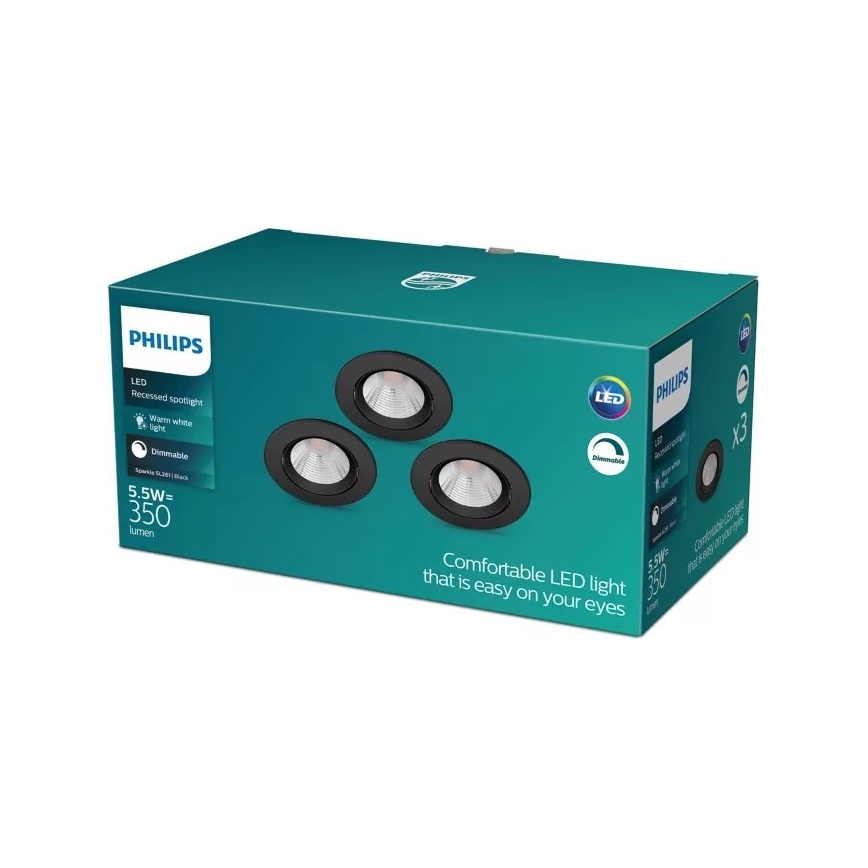 Philips - SADA 3x LED Stmívatelné podhledové svítidlo SPARKLE LED/5,5W/230V 2700K černá