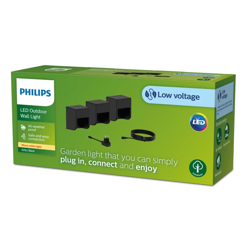 Philips - SADA 3x LED Venkovní nástěnné svítidlo GRITS LED/1,5W/24/230V IP44