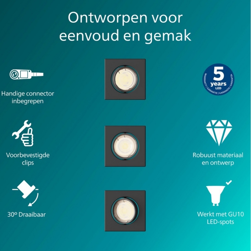 Philips - SADA 3x Podhledové svítidlo PERIDOT 1xGU10/7W/230V černá