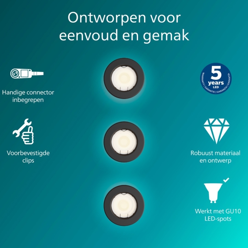 Philips - SADA 3x Podhledové svítidlo PERIDOT 1xGU10/7W/230V černá