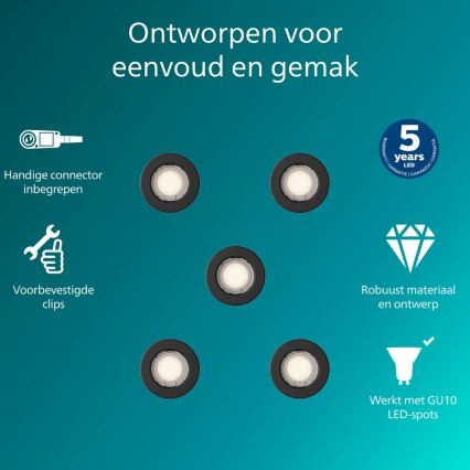 Philips - SADA 5x Podhledové svítidlo PERIDOT 1xGU10/7W/230V černá