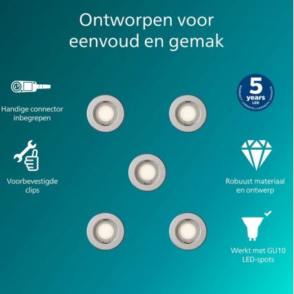 Philips - SADA 5x Podhledové svítidlo PERIDOT 1xGU10/7W/230V stříbrná