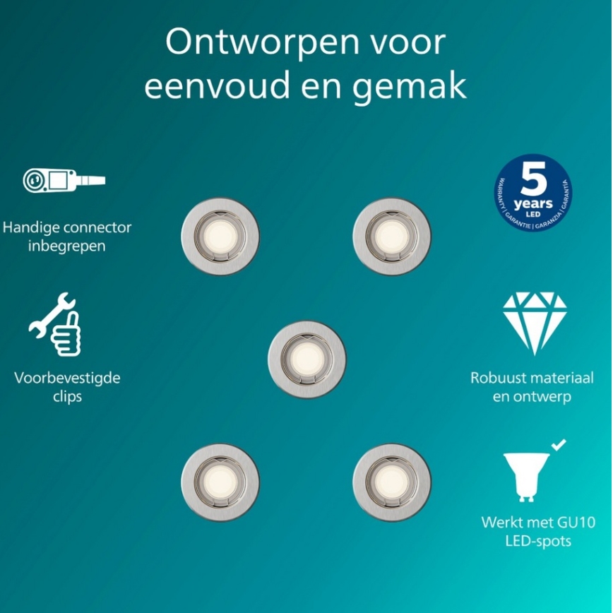 Philips - SADA 5x Podhledové svítidlo PERIDOT 1xGU10/7W/230V stříbrná