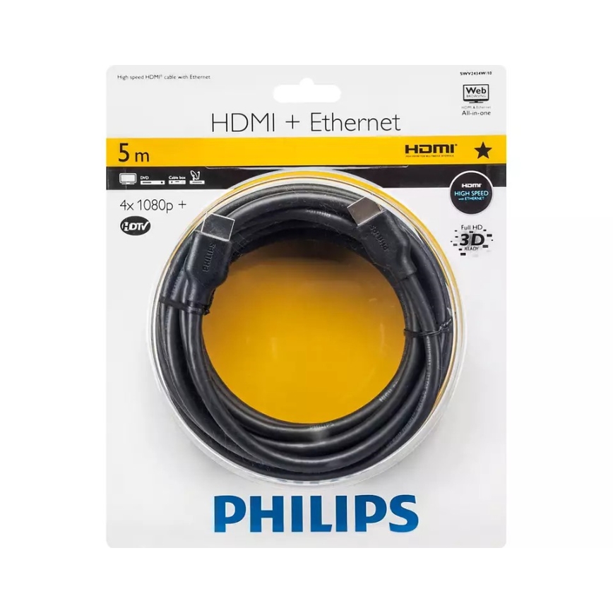 Philips SWV2434W/10 - HDMI kabel s Ethernetem, HDMI 1.4 A konektor 5m černá