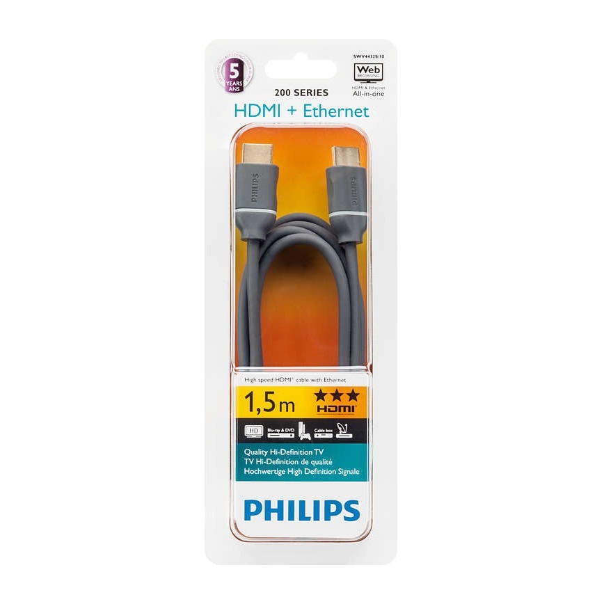 Philips SWV4432S/10 - HDMI kabel s Ethernetem, HDMI 1.4 A konektor 1,5m šedá