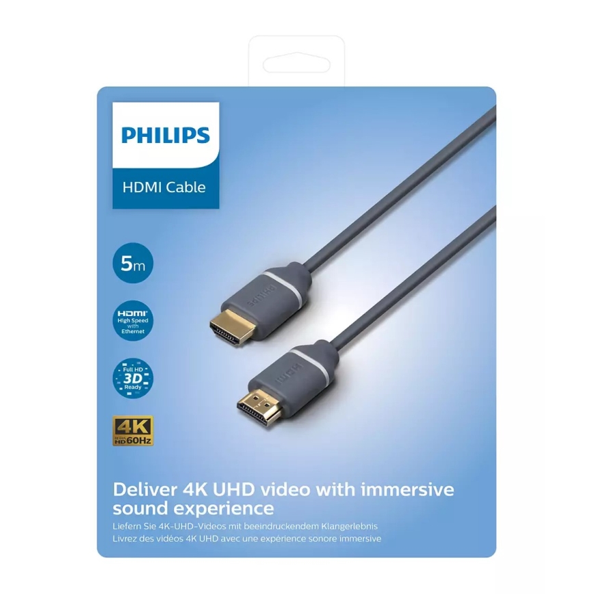 Philips SWV5650G/00 - HDMI kabel s Ethernetem, HDMI 2.0 A konektor 5m šedá