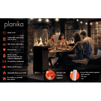 Planika - Venkovní plynový krb 142x36 cm 8kW 1xAAA šedá + ochranný kryt