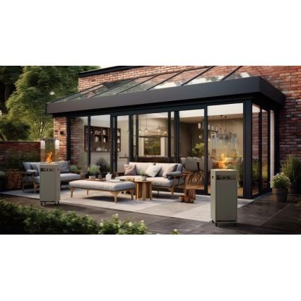 Planika - Venkovní plynový krb 142x36 cm 8kW 1xAAA šedá + ochranný kryt