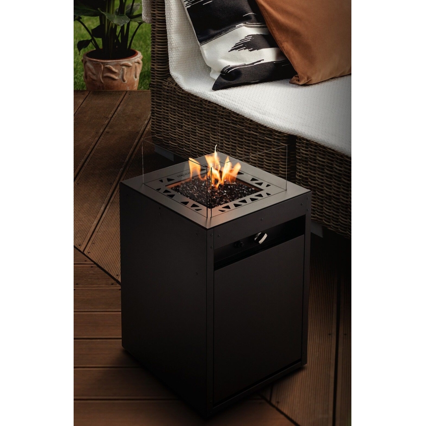 Planika - Venkovní plynový krb 79,7x48 cm 10kW 1xAAA černá + ochranný kryt