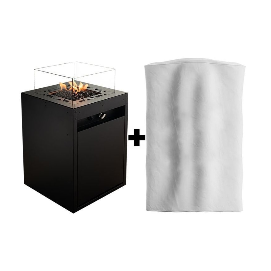 Planika - Venkovní plynový krb 79,7x48 cm 10kW 1xAAA černá + ochranný kryt