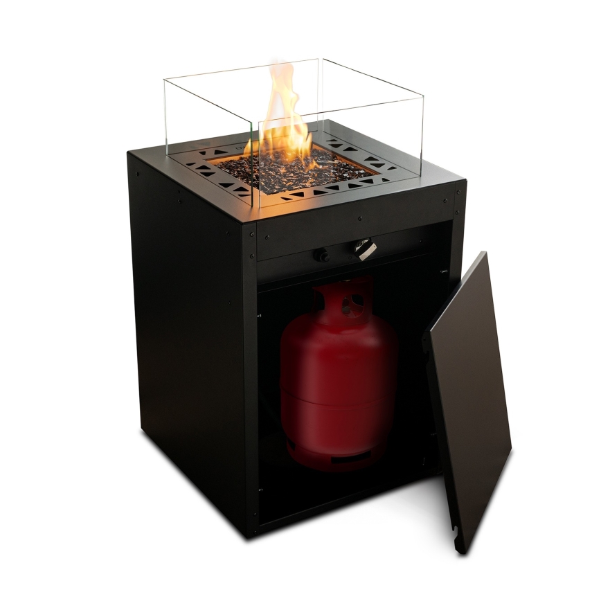 Planika - Venkovní plynový krb 79,7x48 cm 10kW 1xAAA černá + ochranný kryt