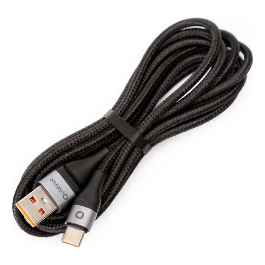 Pletený USB kabel USB-A / USB-C konektor 18W 2m černá