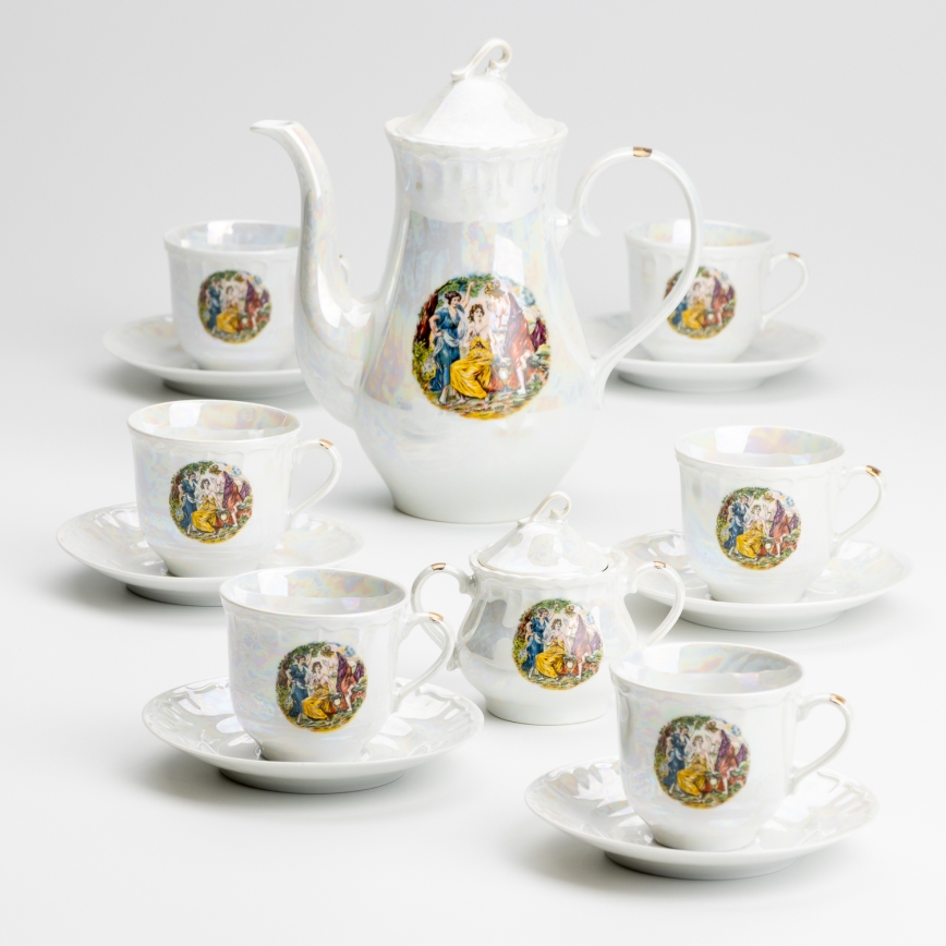 Porcelánová čajová sada perleťová bílá