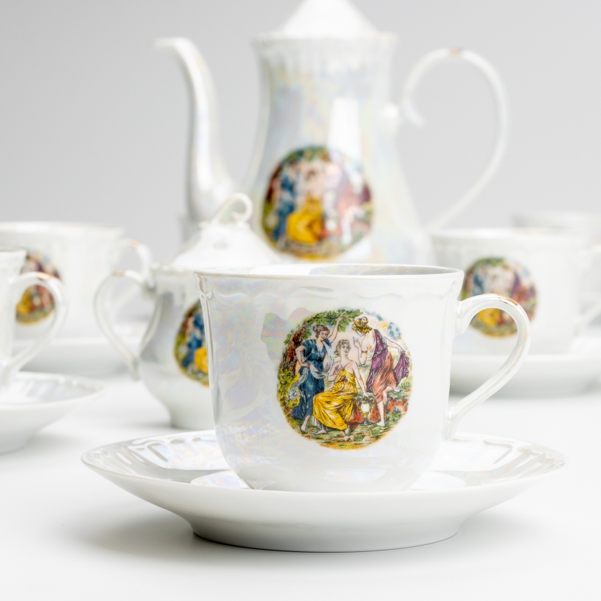 Porcelánová čajová sada perleťová bílá