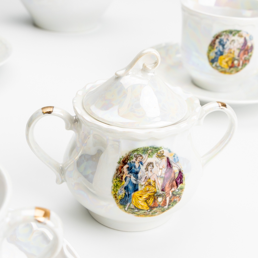 Porcelánová čajová sada perleťová bílá