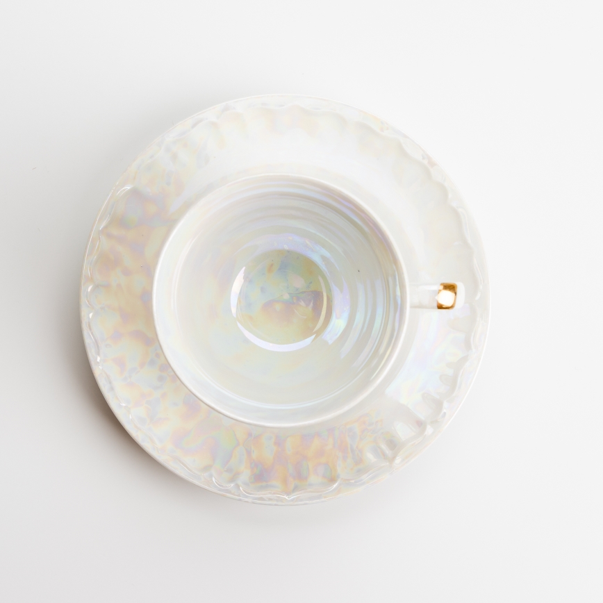 Porcelánová čajová sada perleťová bílá