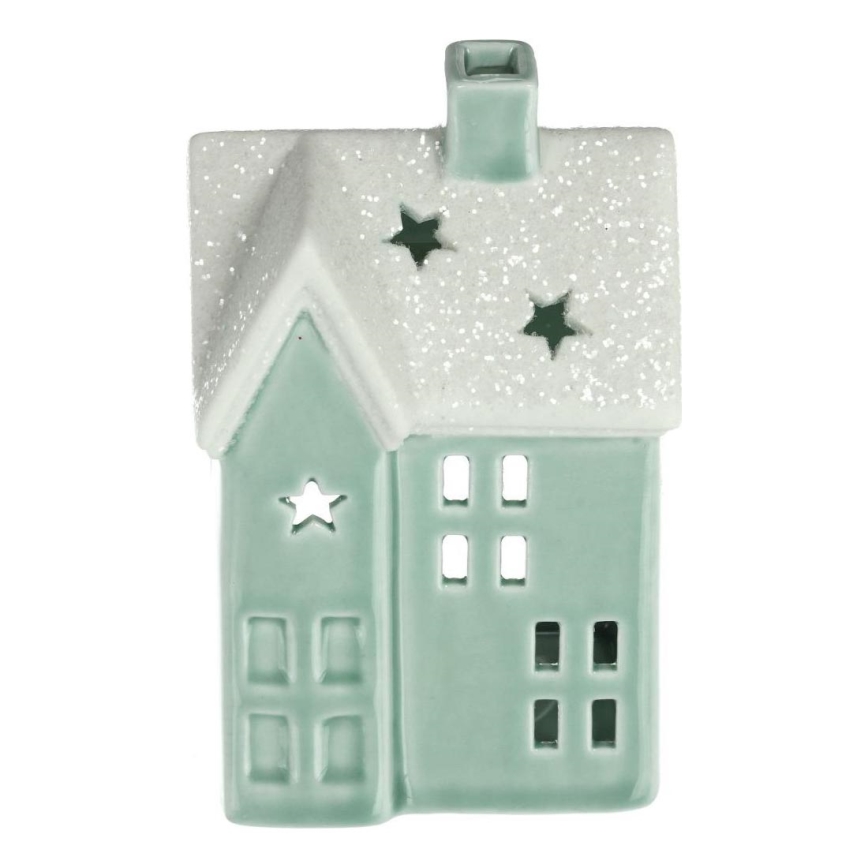 Porcelánový domek na svíčku 11,1 cm mintová