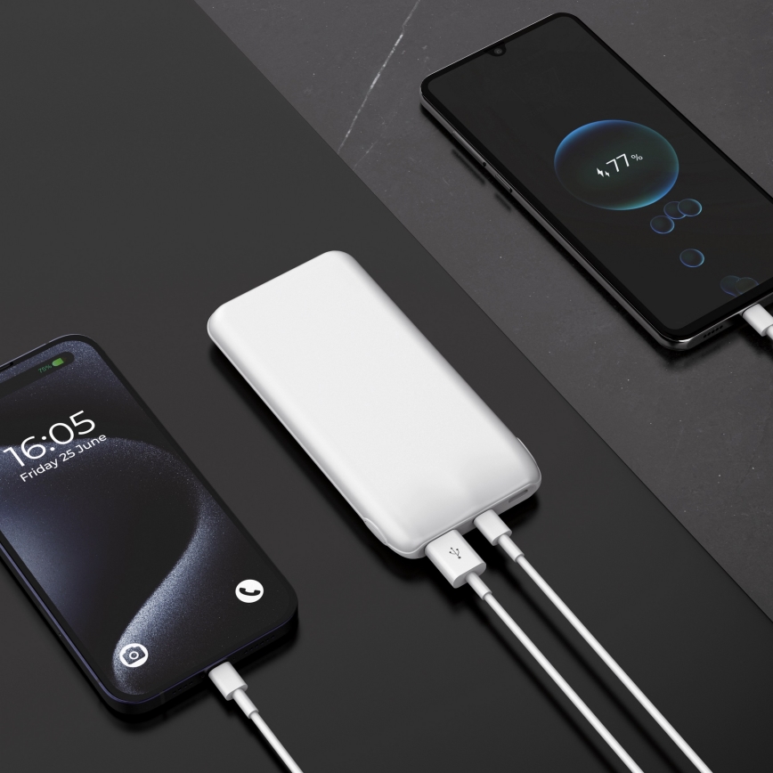 Power Bank 10000 mAh 10W Power Delivery 2xUSB-C + 1xUSB-A bílá