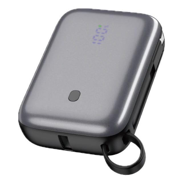 Power Bank 10000 mAh 20W Power Delivery Compact s vestavěným navíjecím USB-C kabelem 1m černá