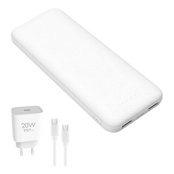 Power Bank 10000 mAh + adaptér 20W Power Delivery + USB-C/USB-C kabel 1m bílá