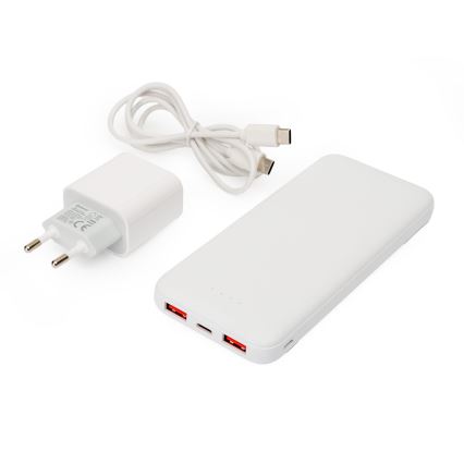 Power Bank 10000 mAh + adaptér 20W Power Delivery + USB-C/USB-C kabel 1m bílá