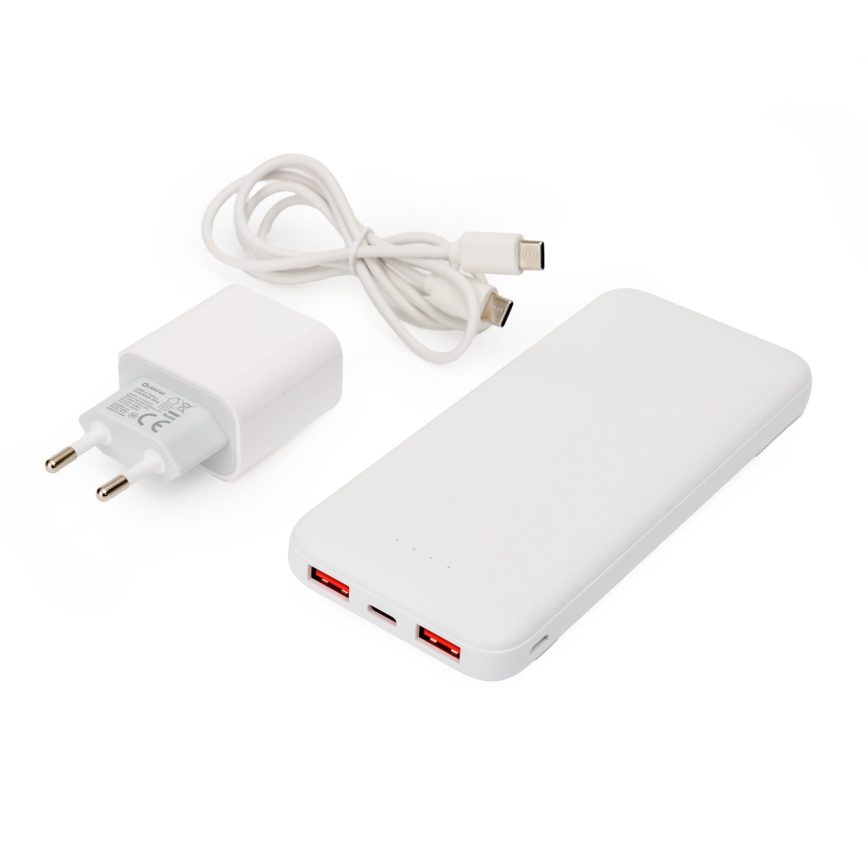 Power Bank 10000 mAh + adaptér 20W Power Delivery + USB-C/USB-C kabel 1m bílá
