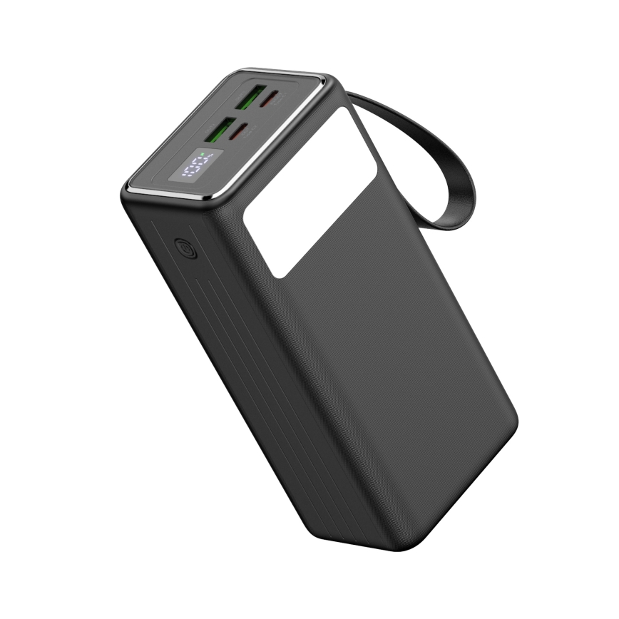 Power Bank 40000 mAh 65W Power Delivery 2xUSB-A + 2xUSB-C s LED svítilnou a USB-C kabelem 1m černá