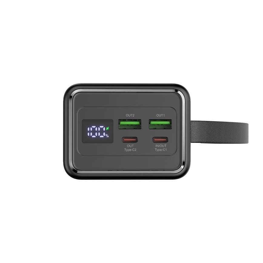 Power Bank 40000 mAh 65W Power Delivery 2xUSB-A + 2xUSB-C s LED svítilnou a USB-C kabelem 1m černá