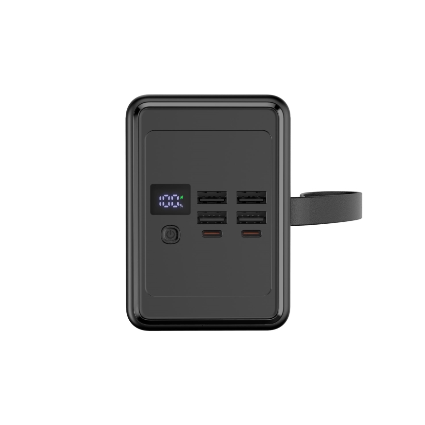 Power Bank 8000 mAh Power Delivery 4xUSB-A + 2xUSB-C s LED svítilnou a USB-C kabelem 1m černá